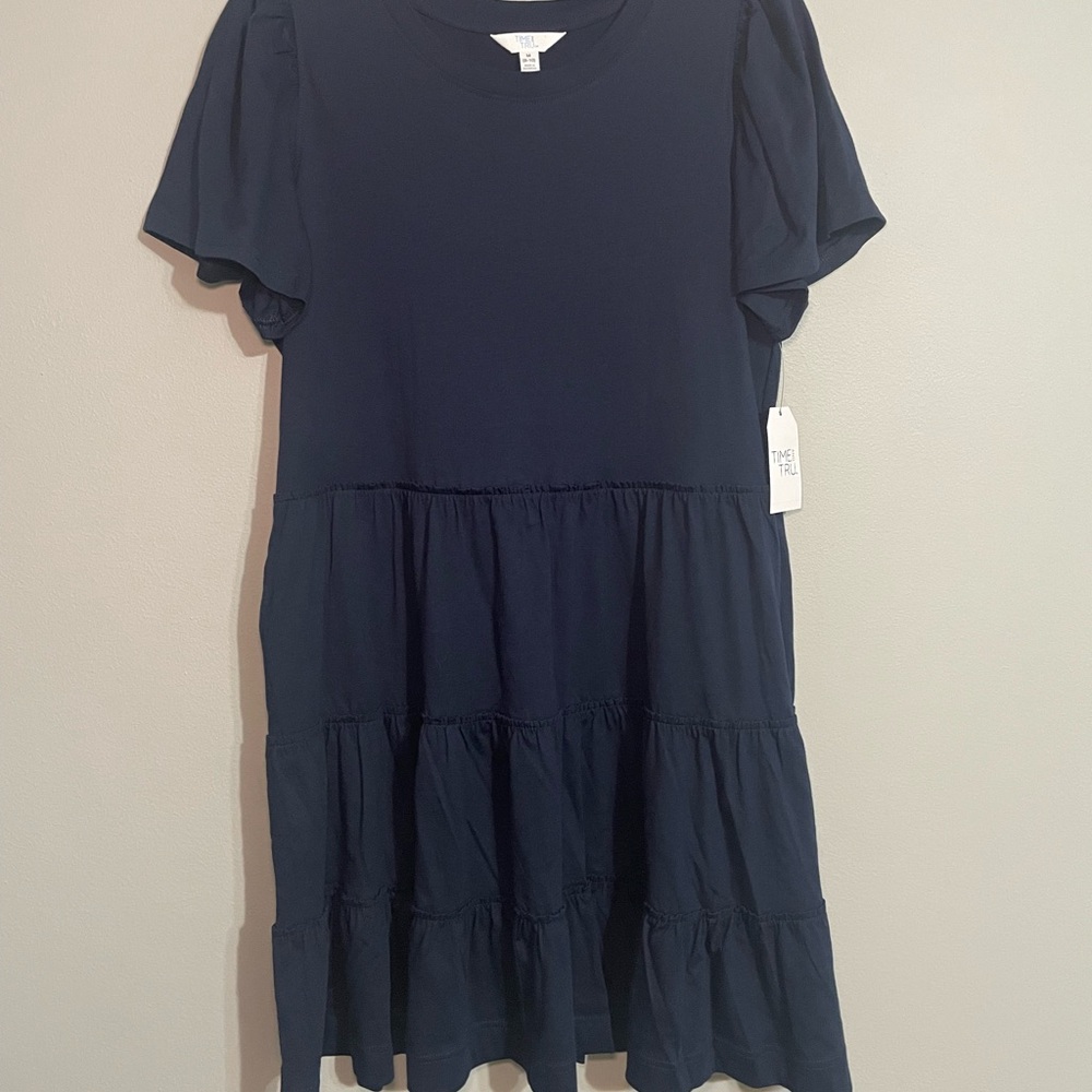 Time and Tru Women’s Navy Blue Tiered Mini Dress Medium BNWT